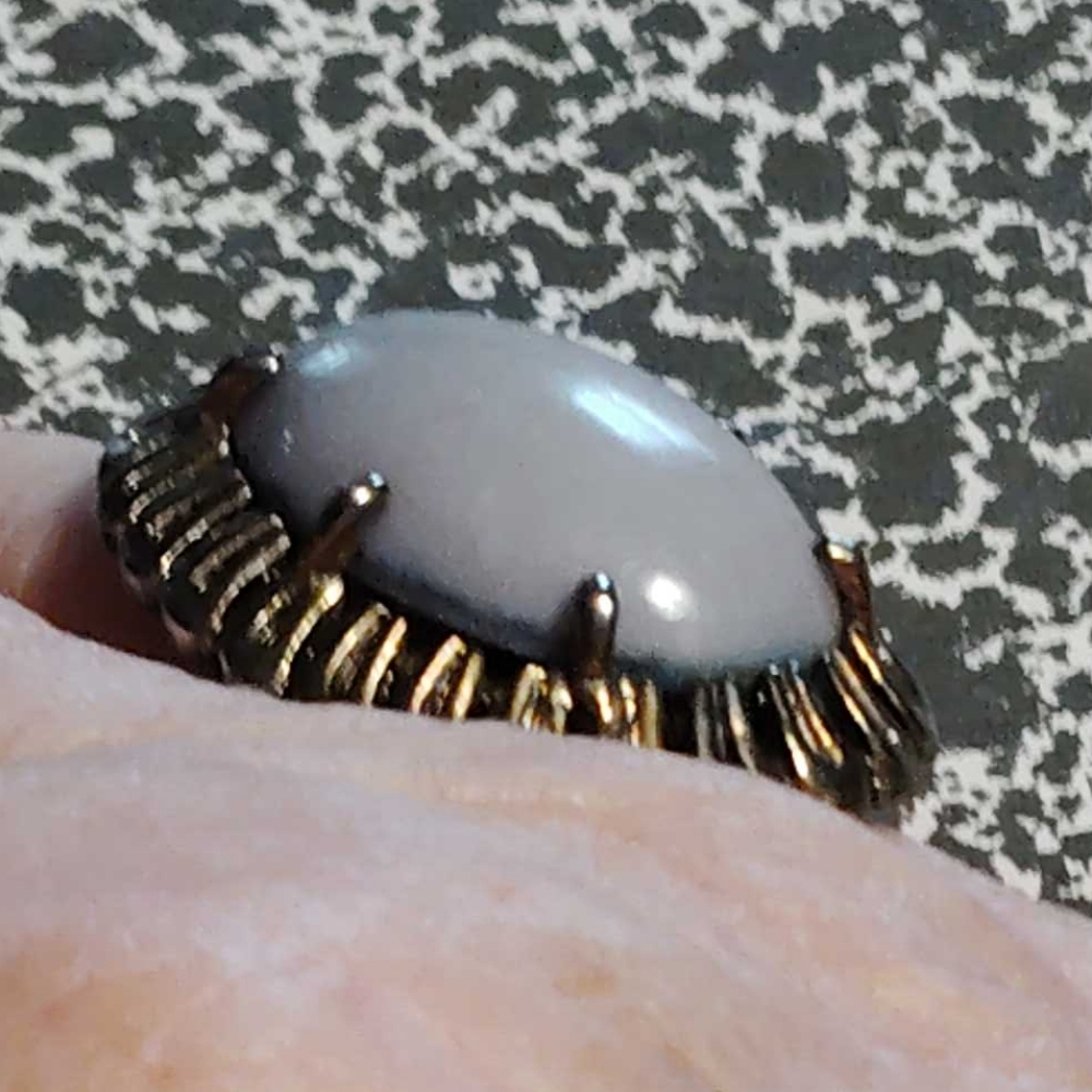Big Chunky Pastel Opal Blue Pinky Ring Antique Golden Silver Frame